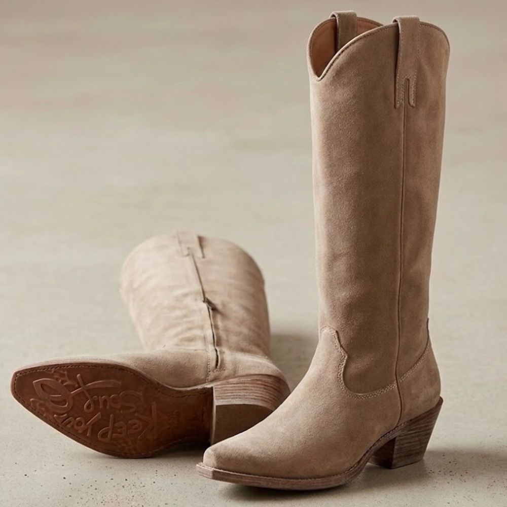 SUNDANCE Sojourner Slouchy Suede Western Boots Grey